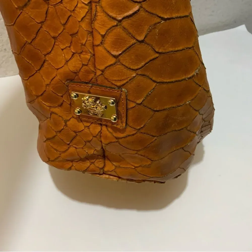 Jenrigo Made in Italy brown snake texture leather hobo shoulder bag